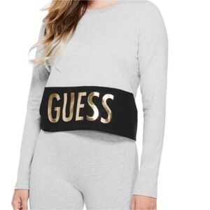 Guess gray and black colorblock sweatshirt with metallic gold letters Size Small
